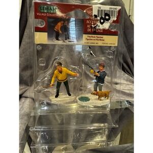 LEMAX‎ Village Collection Men  Fishing Dog  2 PC Figurine 2001-Vintage NEW